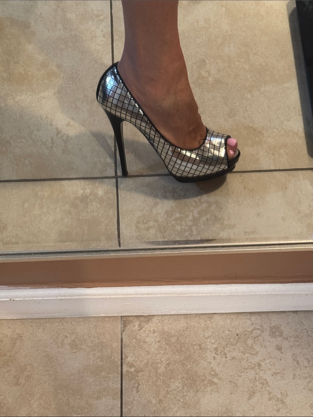 Giuseppe Zanotti Silver Mosaic Open-Toe Pumps